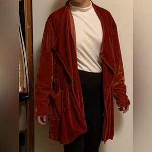 Amaryllis rust-coloured velour waterfall coat/shirt.